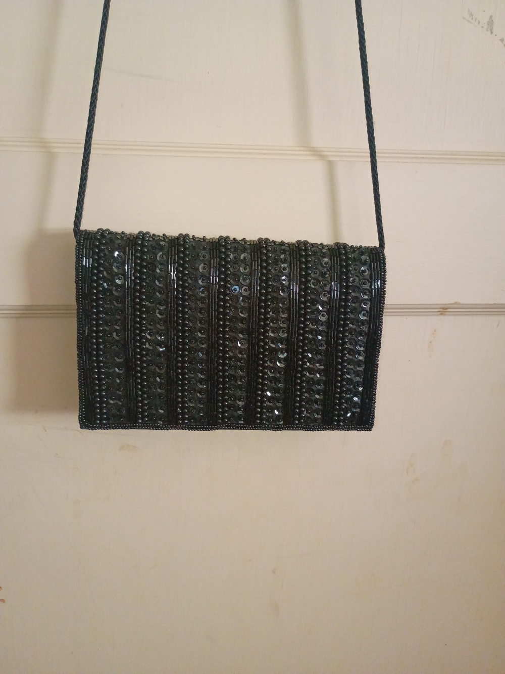 Black Beaded Evening Crossbody Bag - Elegant Sequin Design